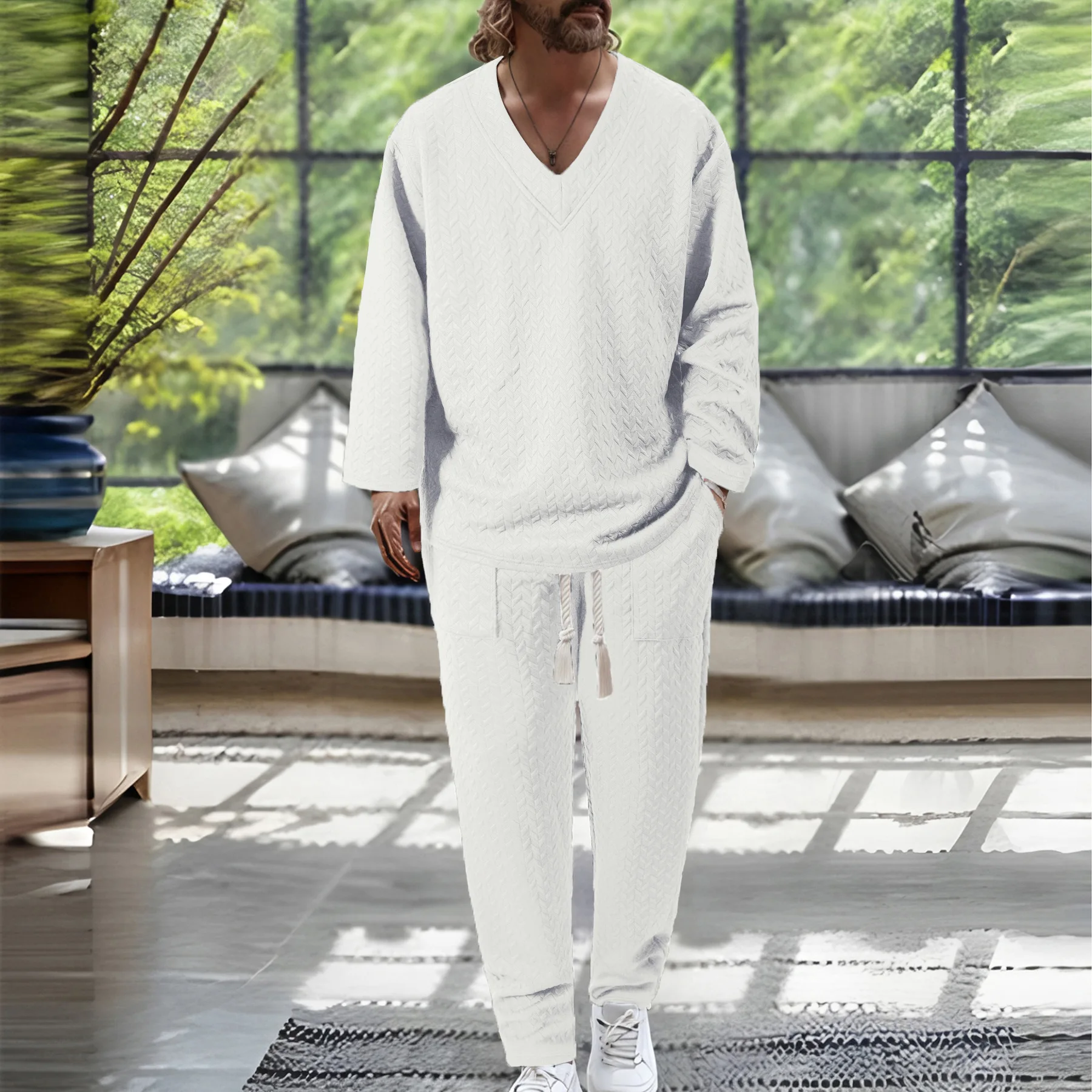 

Vne Pullover ort Sve Dstring ket Pants Set Men's Casual Sportswear Long Sve Cotton Autumn Faion Set