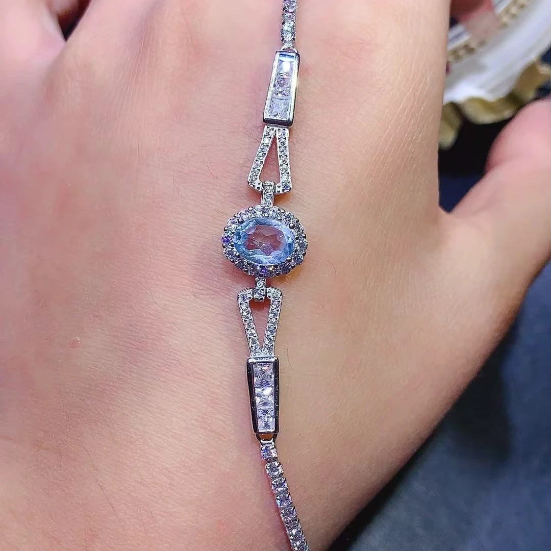 KJJEAXCMY Natural High clarity Aquamarine S925 silver exquisitely Bracelet Full of luster Simple,elegant and high-end Birthday 2