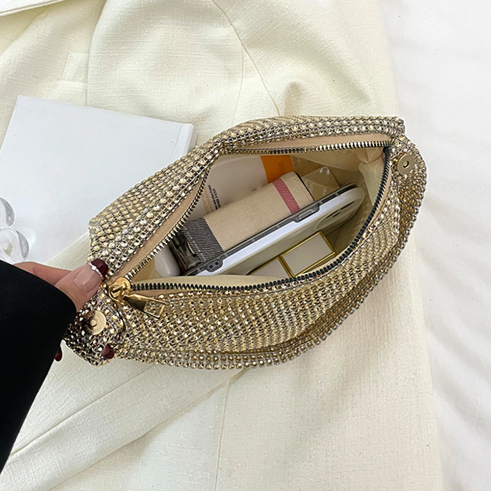 Glitter Evening Dinner Clutch Bag Elegant Women Lady Party Cocktail Wedding Bag Rhinestone Decorated Large Capacity Underarm Bag