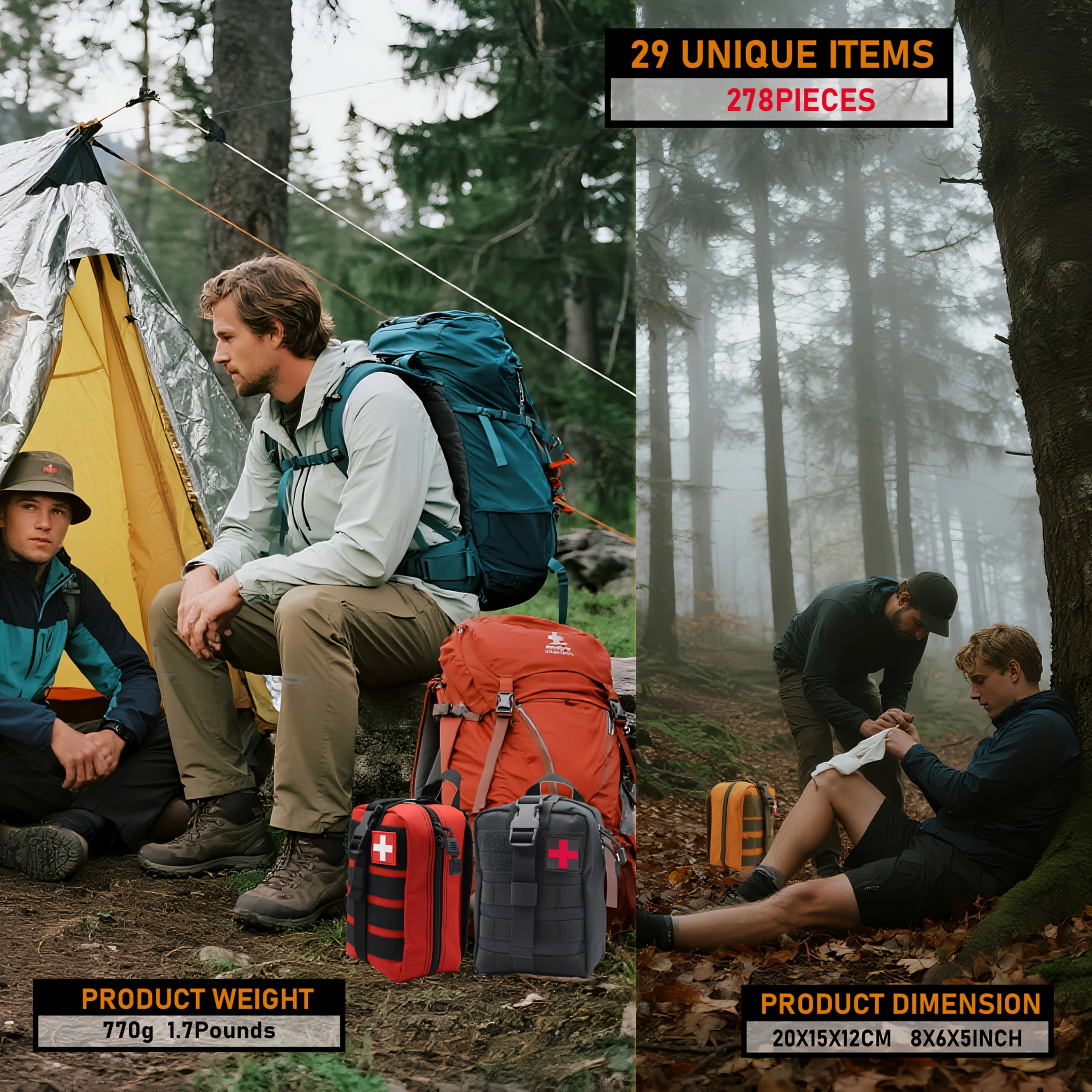 363개 구성 야외 응급 처치 키트, 휴대용 응급 가방, 다목적 응급 용품 및 액세서리, 응급 키트