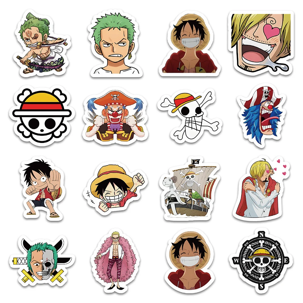 10/50/100PCS Cool One Piece Anime Cartoon Stickers Decals For Kids DIY Laptop Scrapbook Fridge Graffiti Funny Sticker Toy Gifts