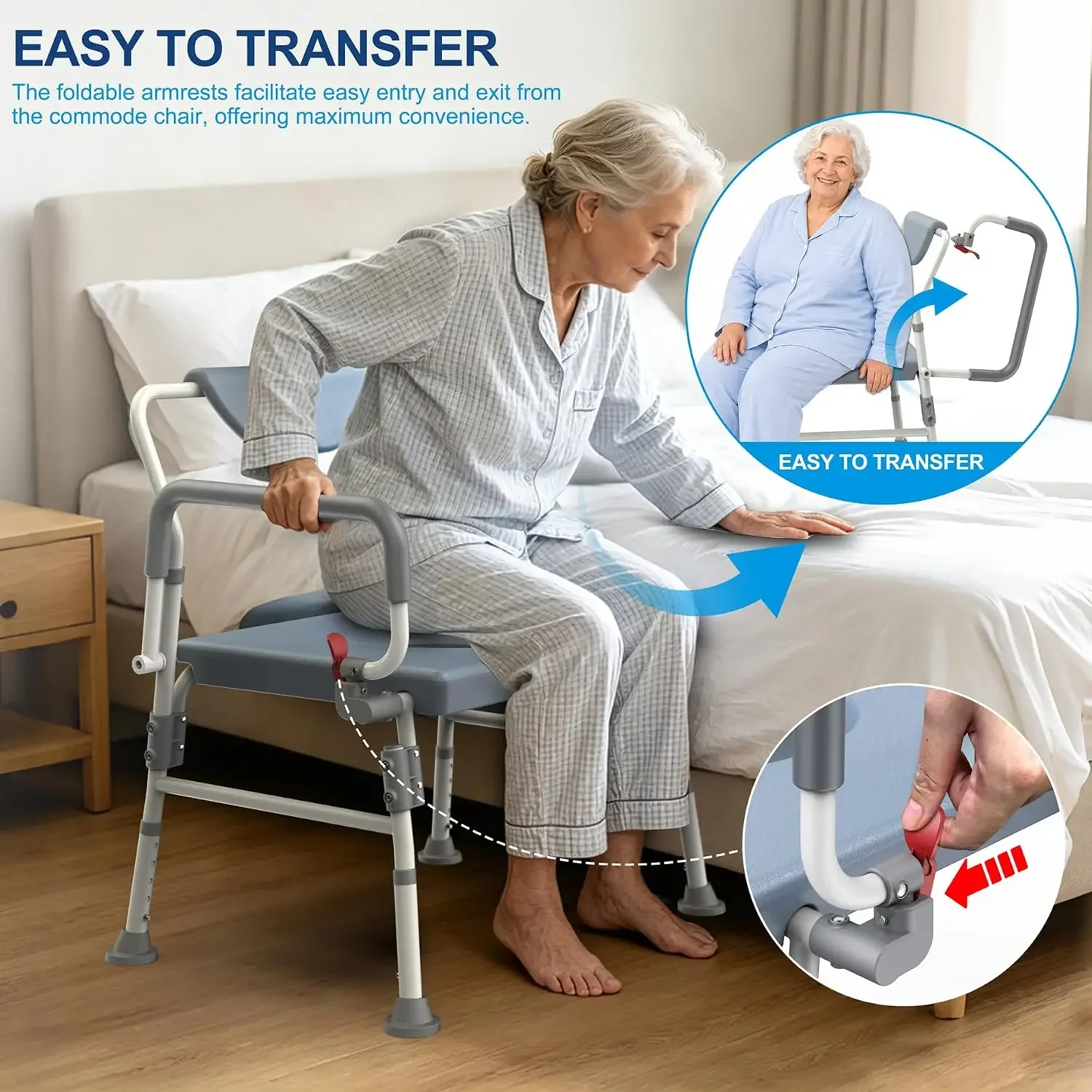 Heavy Duty Bedside Commode 1000lbs, Bariatric Commode Extra Wide Seat | Drop Armrests, Adjustable Height, Raised Toilet Seat for