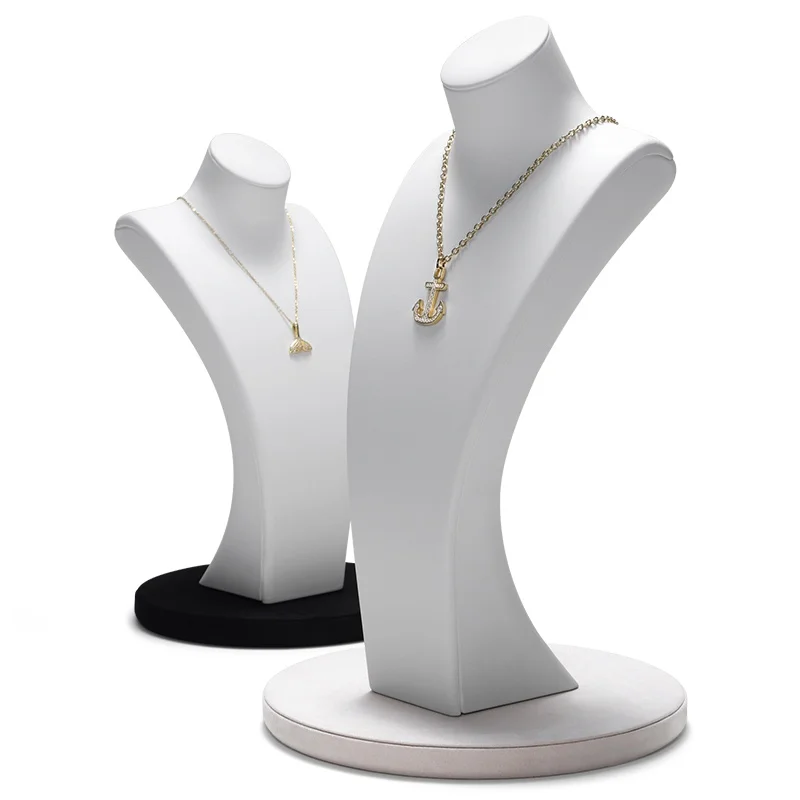 White PU Mannequin Neck Display Stand, Modern Jewelry Showcase for Necklace Bracelet Pendant, Store Showcase Decor