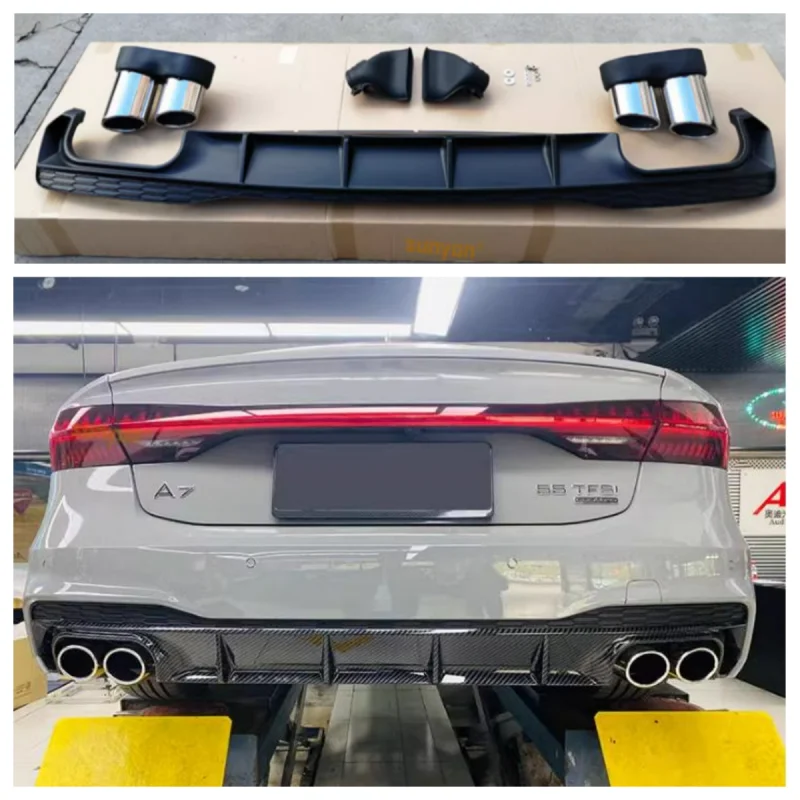 Rear Lip Spoiler & Exhause For Audi A7 S7 2019 2020 2021 2022 2023 High Quality PP Bumper Diffuser Car Modification Accessories