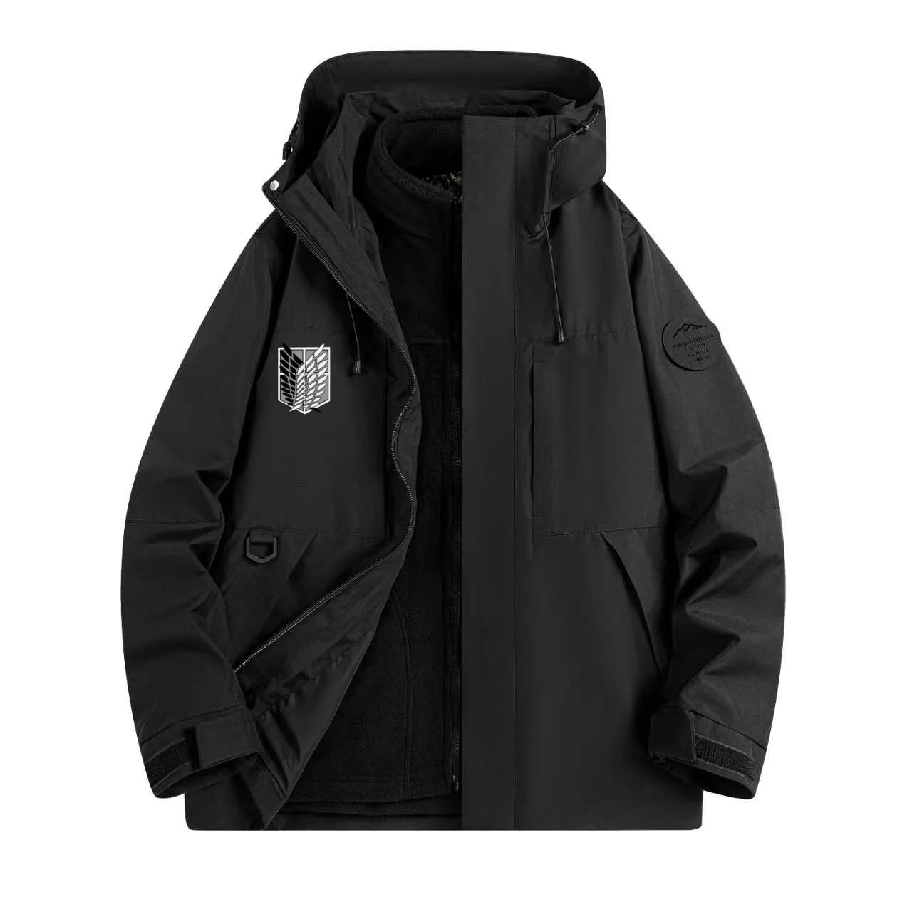 Attack on Titan: Wings of Freedom 3-in-1 Jacket – Men's Outdoor Windproof & Warm Two-Piece Set with Removable Fleece Liner