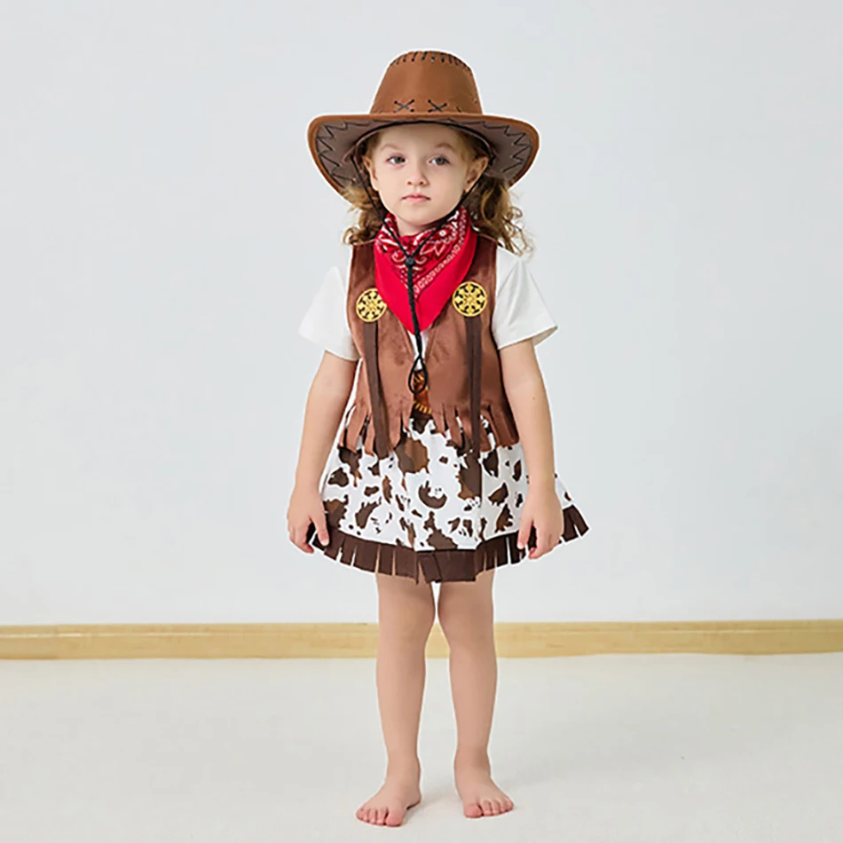 

4/5 Pcs Western Cowboy Role Play Baby Clothes Halloween Girls Cosplay Uniform Skirt Sets Kids Spring Autumn Performance Costumes