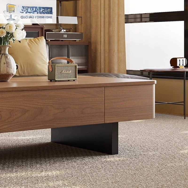 طاولة قهوة منزلية لغرفة المعيشة على الطراز الصيني من خشب الجوز والبساطة الحديثة وطاولة قهوة مستطيلة من الخشب الصلب عالية الإحساس #3