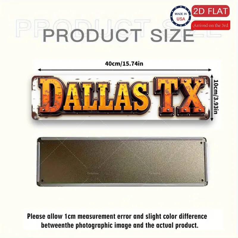 1 قطعة علامة معدنية ، 4x16 بوصة ريفي "دالاس TX" علامة معدنية لديكور المنزل ، فن جدار نمط عتيق #3