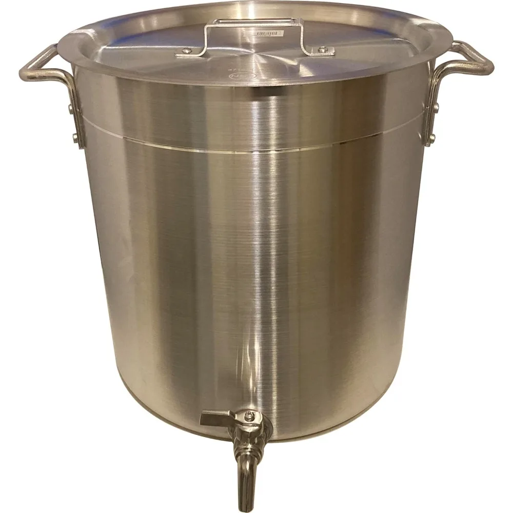 

24 qt Aluminum Stock Pot with Spigot Spout + Lid Cover: Heavy-Duty 6 Gallons Kettle with Faucet Drain Valve Tap to Pour