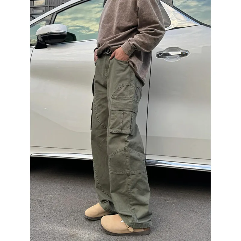 

Retro Loose Straight Leg Workwear Pants Men High Street American Vibe Faionable Casual Trousers Youthful Energy Cotton 00%