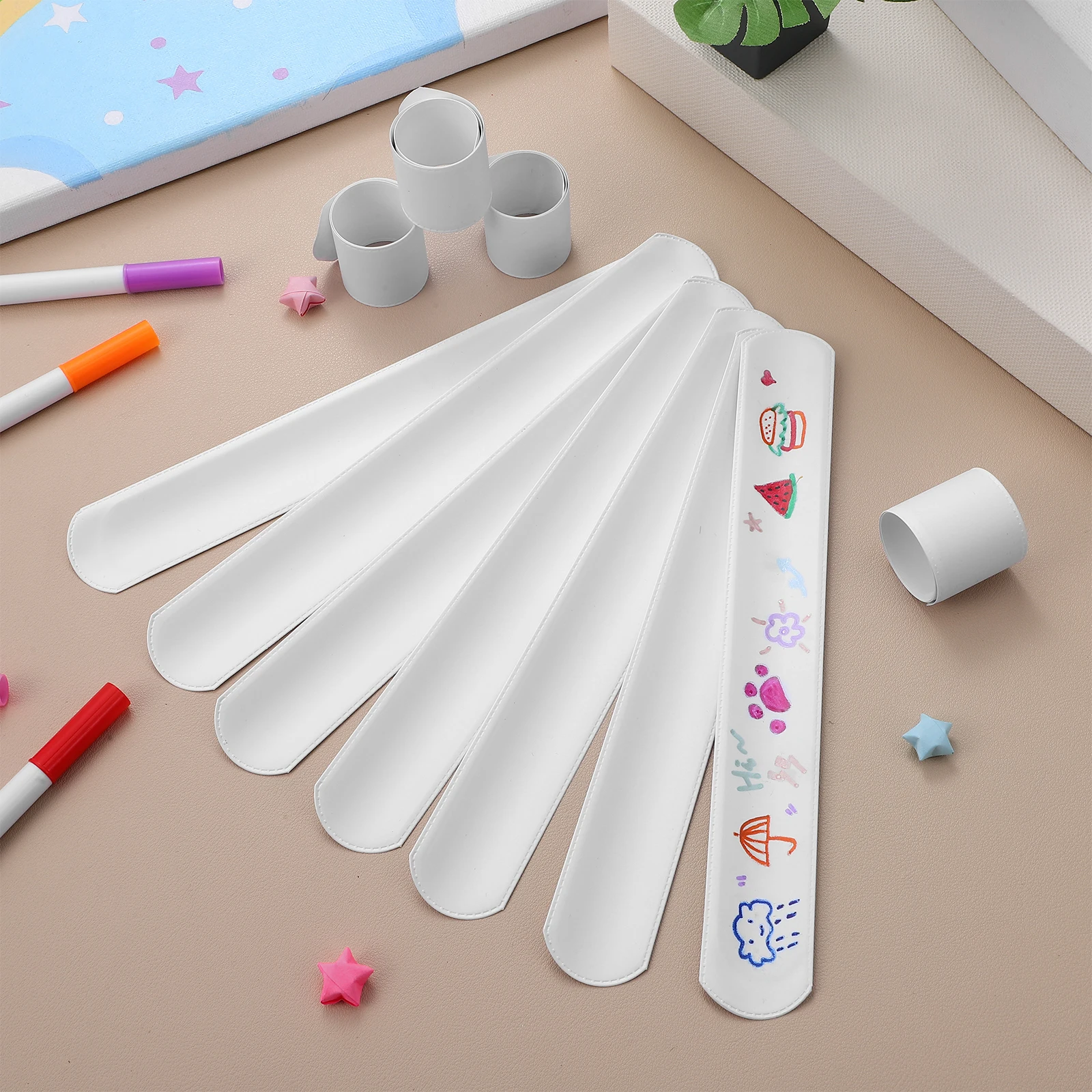 

96 pcs Slap Bracelets PVC Blank Surface Safe Material Kids Bracelets Lightweight Portable Graffiti Making Kit Toy