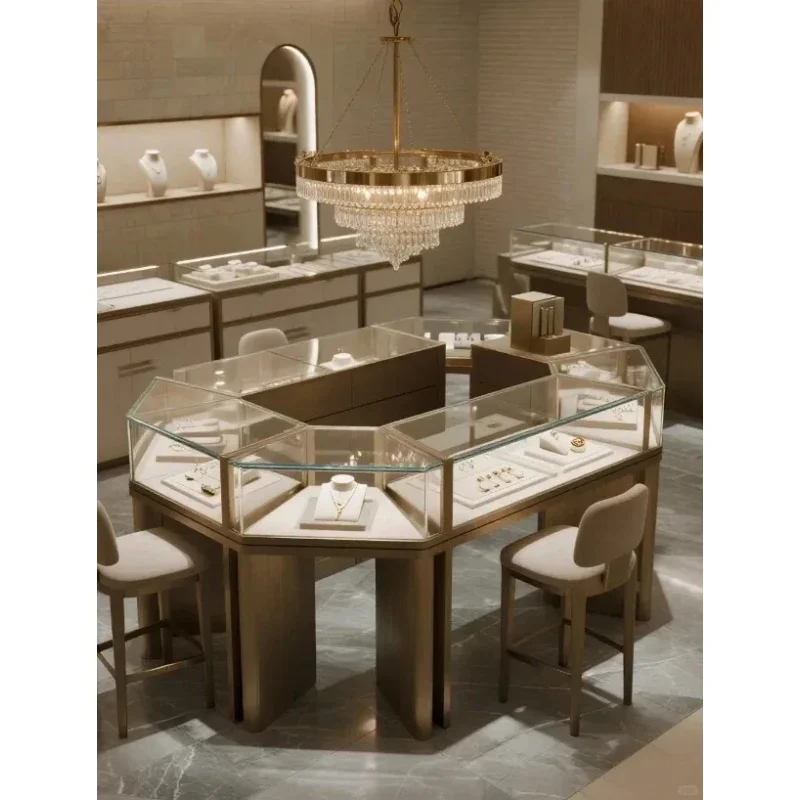 custom.Factory Direct Luxury Jewelry Wall Cabinet Solid Wood Metal Frame Glass Showcase
