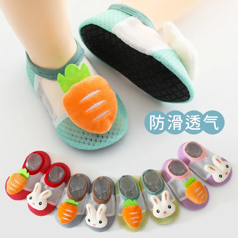 Infant Floor Socks Sweat-absorbing Cartoon Radish Rabbit Breathable Mesh Baby Floor Socks Early Education Walking Socks Shoes