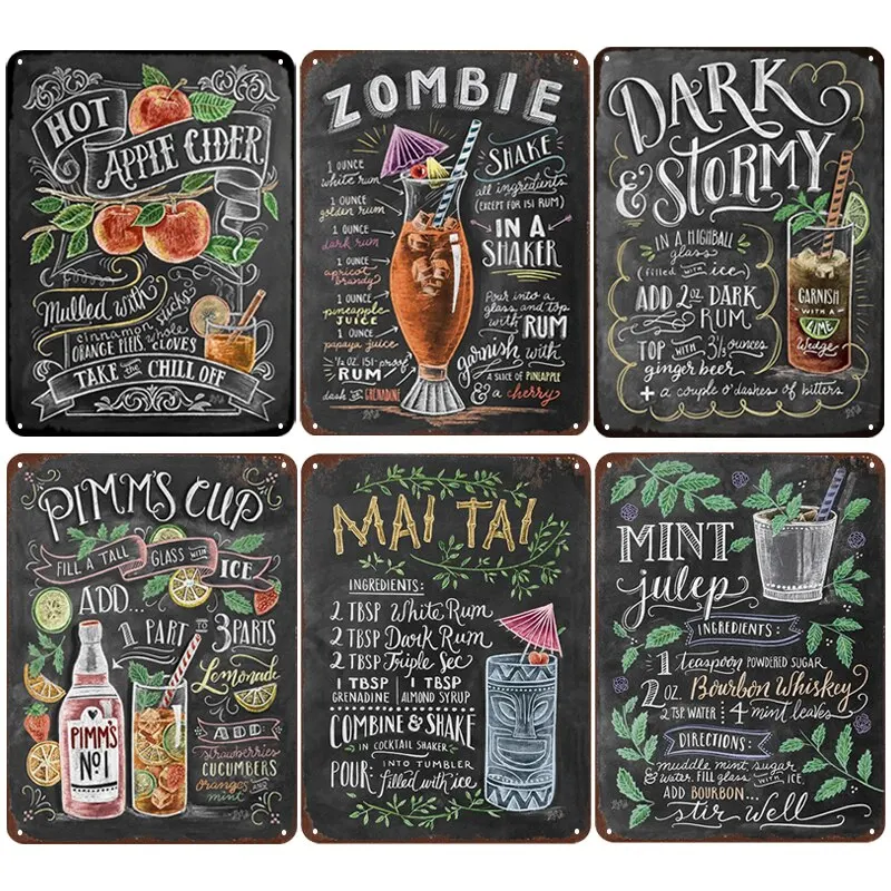Mai Tai Cocktail-Plakette, Vintage-Metallschilder für Bar, Pub, Club, Whiskey, Pimms, Tasse, Retro-Blechposter, Wanddekoration für Zuhause, Küche