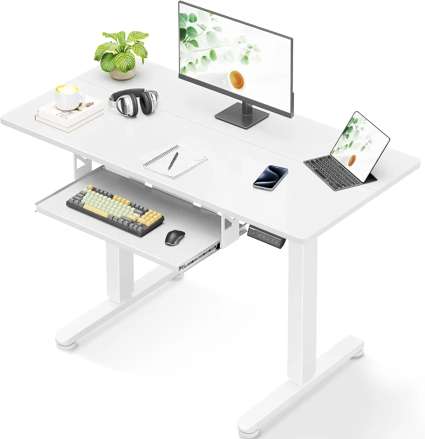

Electric Standing Desk with Keyboard Tray, 40 Inch Height Adjustable Small Table, Sit Stand Table, Writing Computer Desk