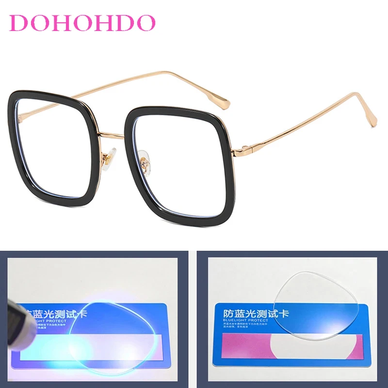 Klassieke oversized retro vierkante optische brillen heren dames trendy merkontwerper blauw licht blokkerende bril voor het lezen van vrouwen