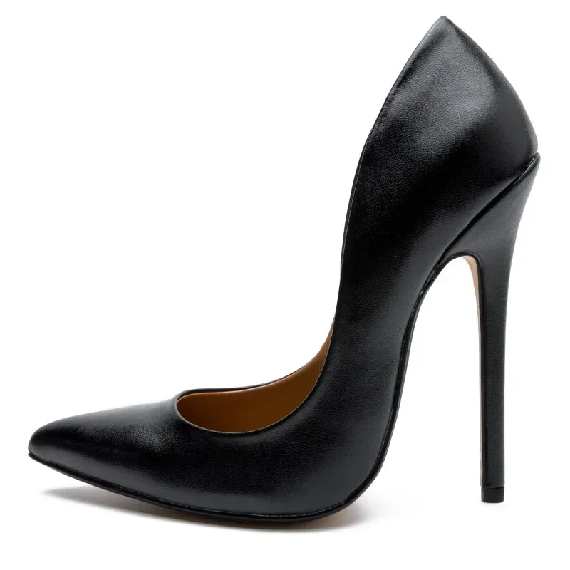 Plus Size 40-48 Solid Black 15cm Extremely High Heel Pointy Toe Stiletto Pumps Slip On Crossdress Gragon Queen Shoes