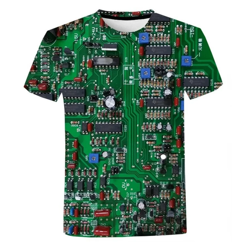 Circuit board 3D digital printing men's personalized T-shirt casual fashion, circuit board, street wear, top round neck t-shirt