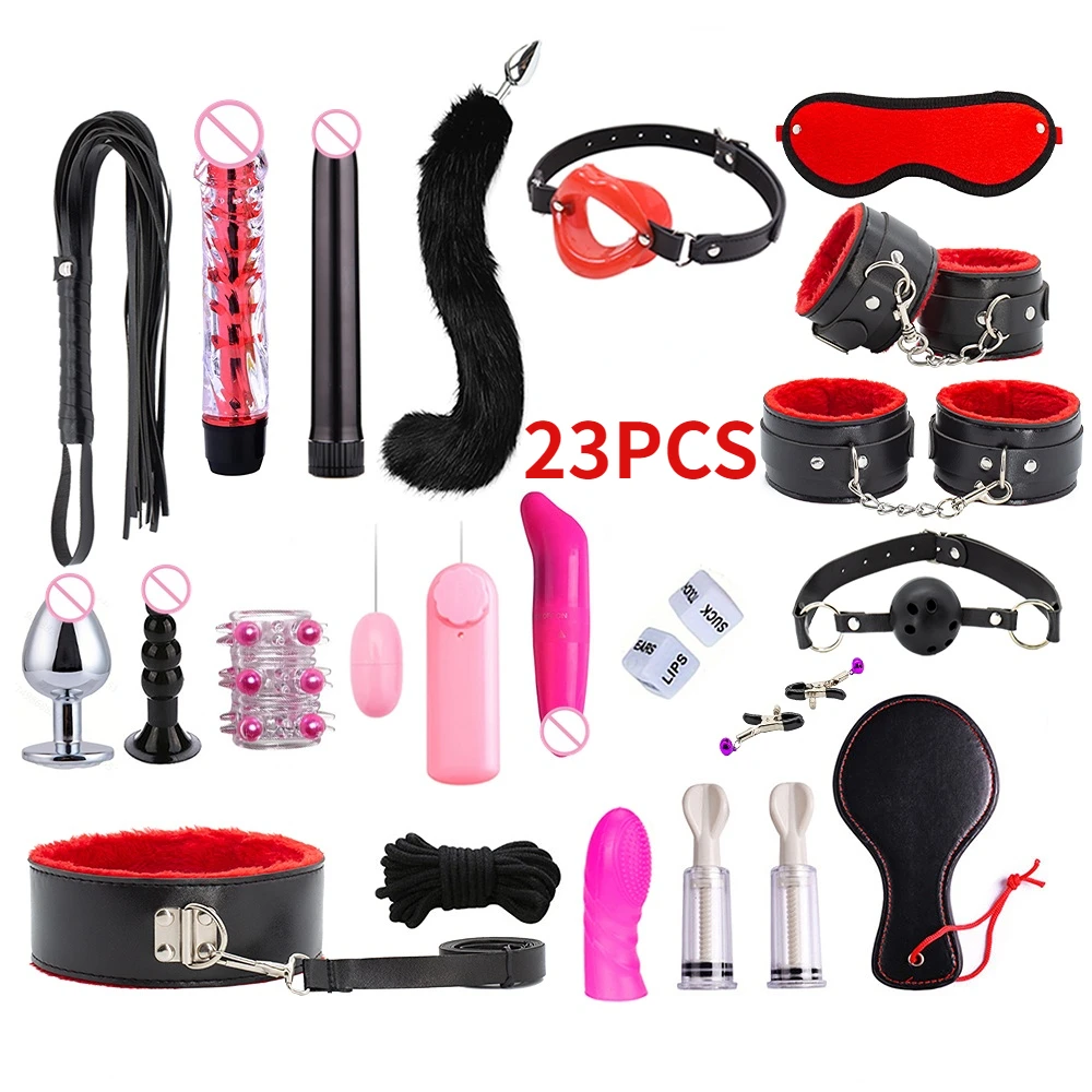 BDSM Kits Adults Sex Toys For Women Men Handcuffs Nipple Clamps Whip Spanking Sex Metal Anal Plug Vibrator Butt Bdsm Bondage Set view 5