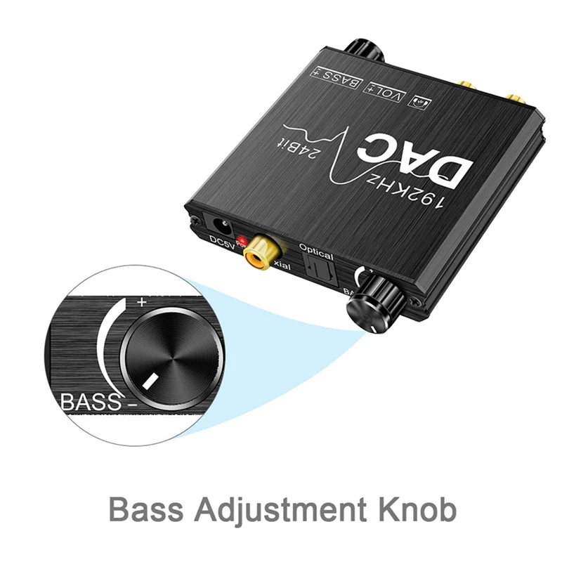 

A37T-6X 192Khz Digital To Analog Audio Converter With Bass Volume Adjustment,Digital SPDIF/Optical/Coaxial To Analog Stereo