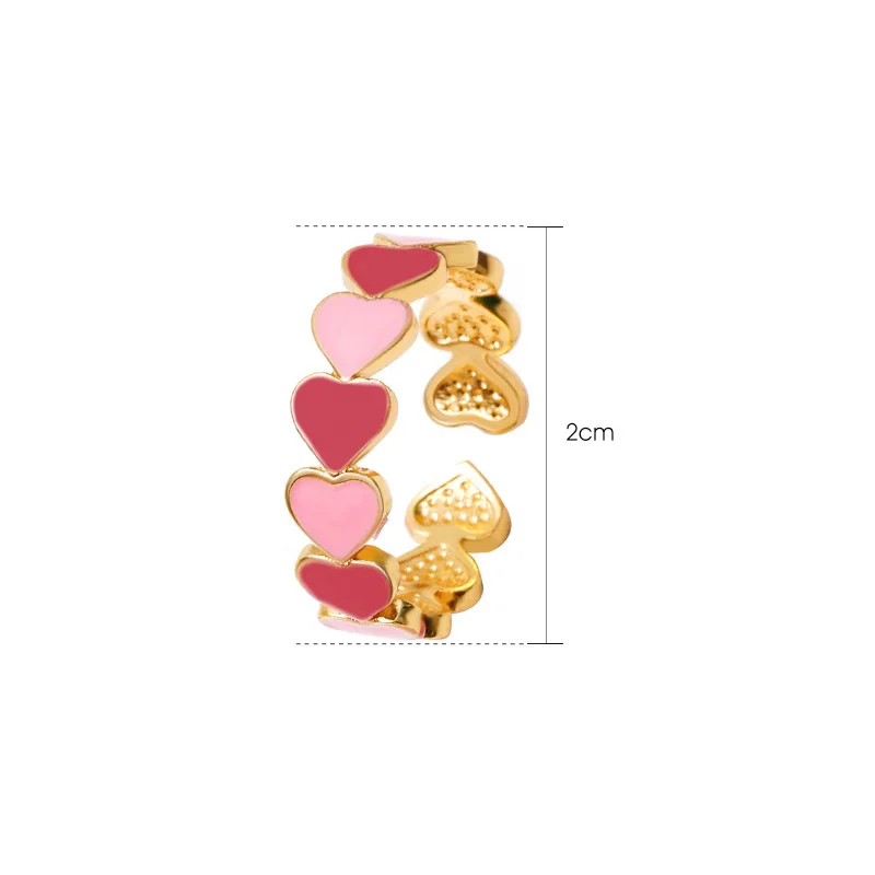 Colorful Love Heart Women\'s Ring Opening Sweet Enamel Cute Finger Rings Gold Color Vintage Bohemia Jewelry for Women Girl