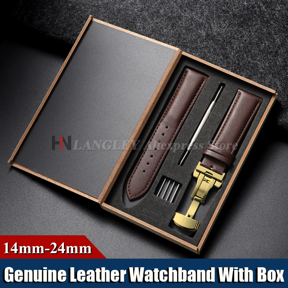 14mm 16mm 18mm 20mm 22mm 24mm Echtes Leder Armband Armband Mit Box Schmetterling verschluss Universal Männer Frauen Sport Gürtel Armbänder
