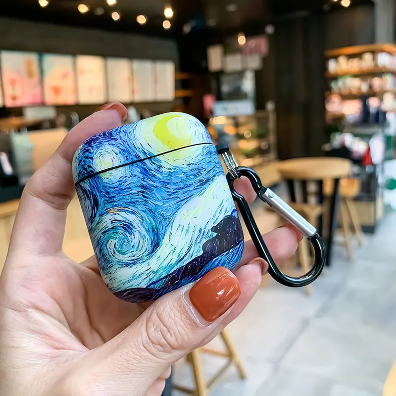 Van Gogh Sternen himmel Ölgemälde Kopfhörer hülle für Airpods Pro 2 3 Version Abdeckung abstrakte künstlerische Kopfhörer Schlüssel bund weiche Funda