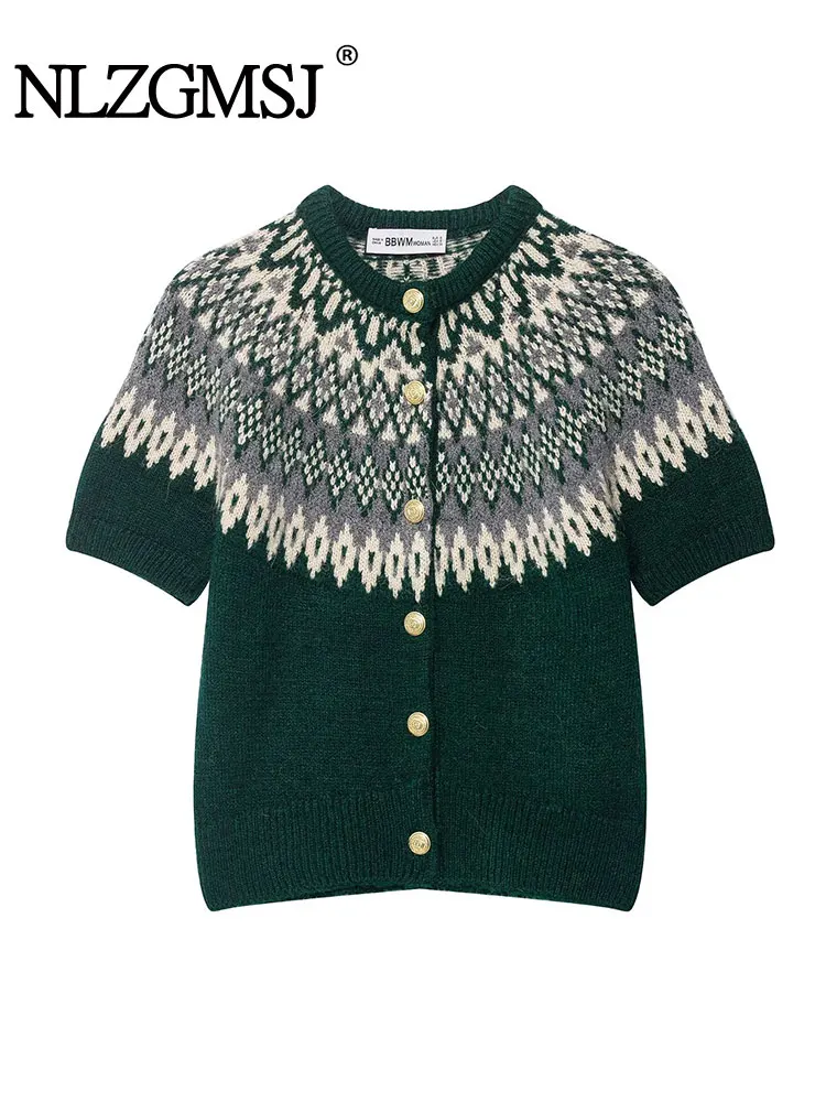 

NLZGMSJ женские однобортные свитера с короткими рукавами, осень-зима 2022, жаккардовое плетение, толстые теплые модные свитера Femme