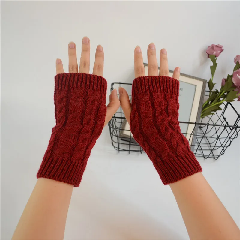 

Women Twist Crochet Knitted Half Finger Gloves Winter Soft Warm Wool Knit Fingerless Gloves Short Arm Sleeve Mittens Guantes Y2k