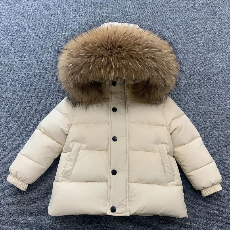 Piumino invernale per bambini colletto in vera pelliccia cappotto corto caldo addensato per bambini per bambina 2-13 anni tuta da neve