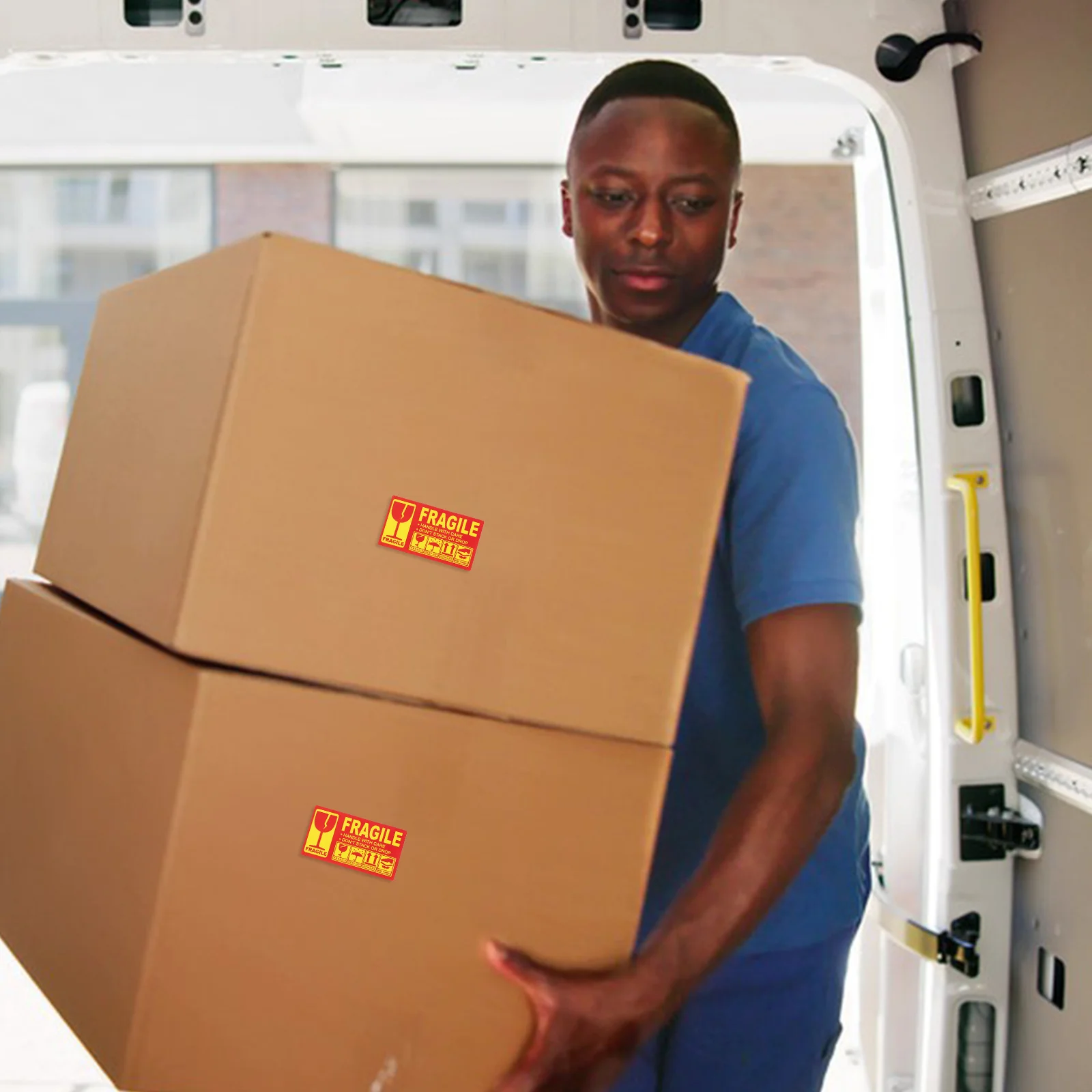 3 لفات من الملصقات الهشة بمقبض إنجليزي مع ملصقات للعناية للشحن والأواني الزجاجية المتحركة والسيراميك والإلكترونيات المضادة للعبث