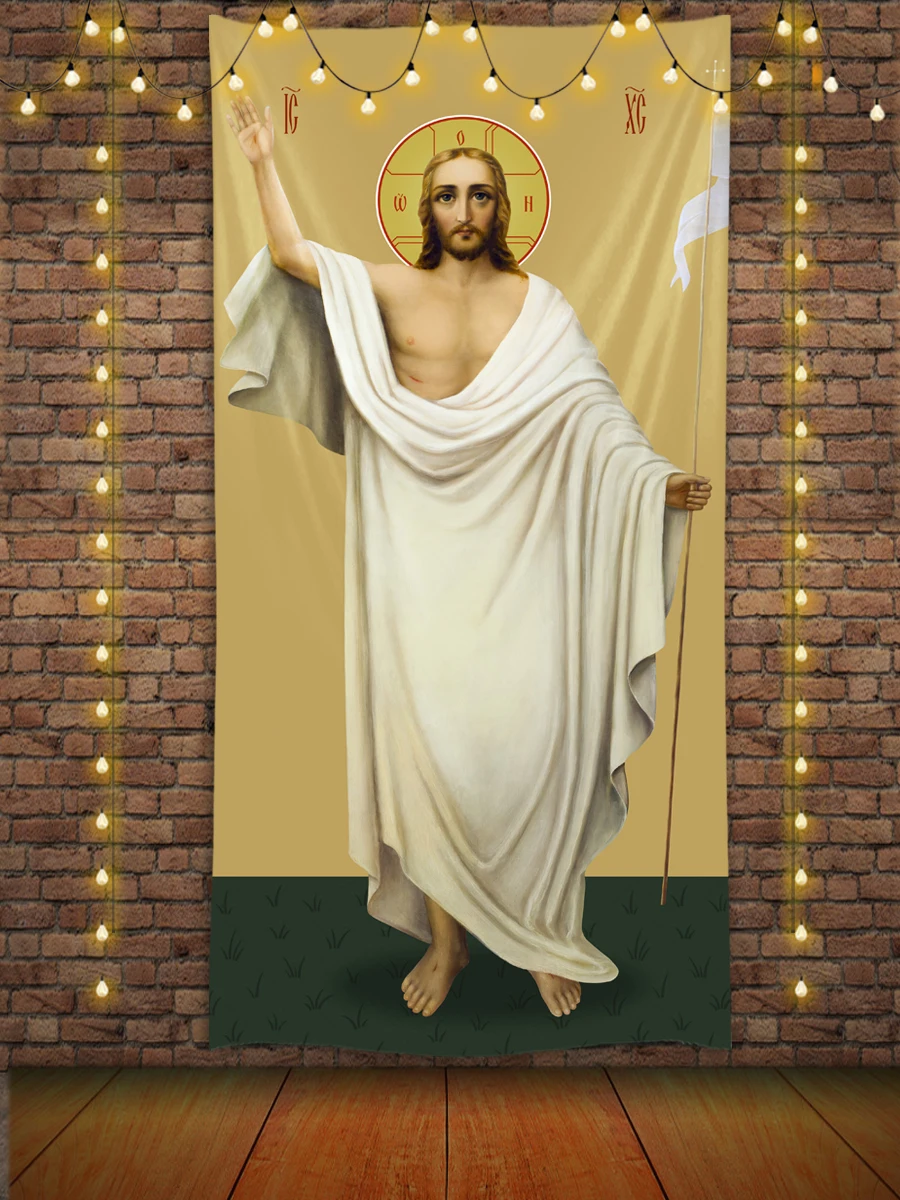 Wandteppich Jesus Christus Ikone Katholisch Orthodox Ester Wandbehang Boho Ästhetik Zimmer Schlafzimmer Weihnachten Hintergrund Deko – Detail 3