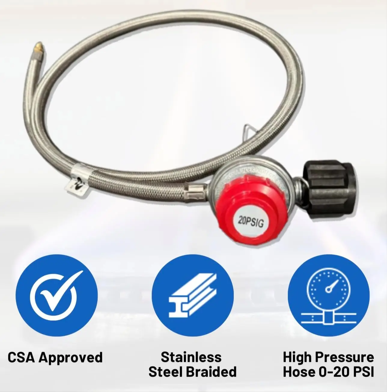 موقد بروبان عالي وحدة حرارية بريطانية 200,000 | خرطوم فولاذي مضفر 0-20 رطل لكل بوصة مربعة | موقد خارجي عالي التحمل للطهي والقلي والتخييم #4