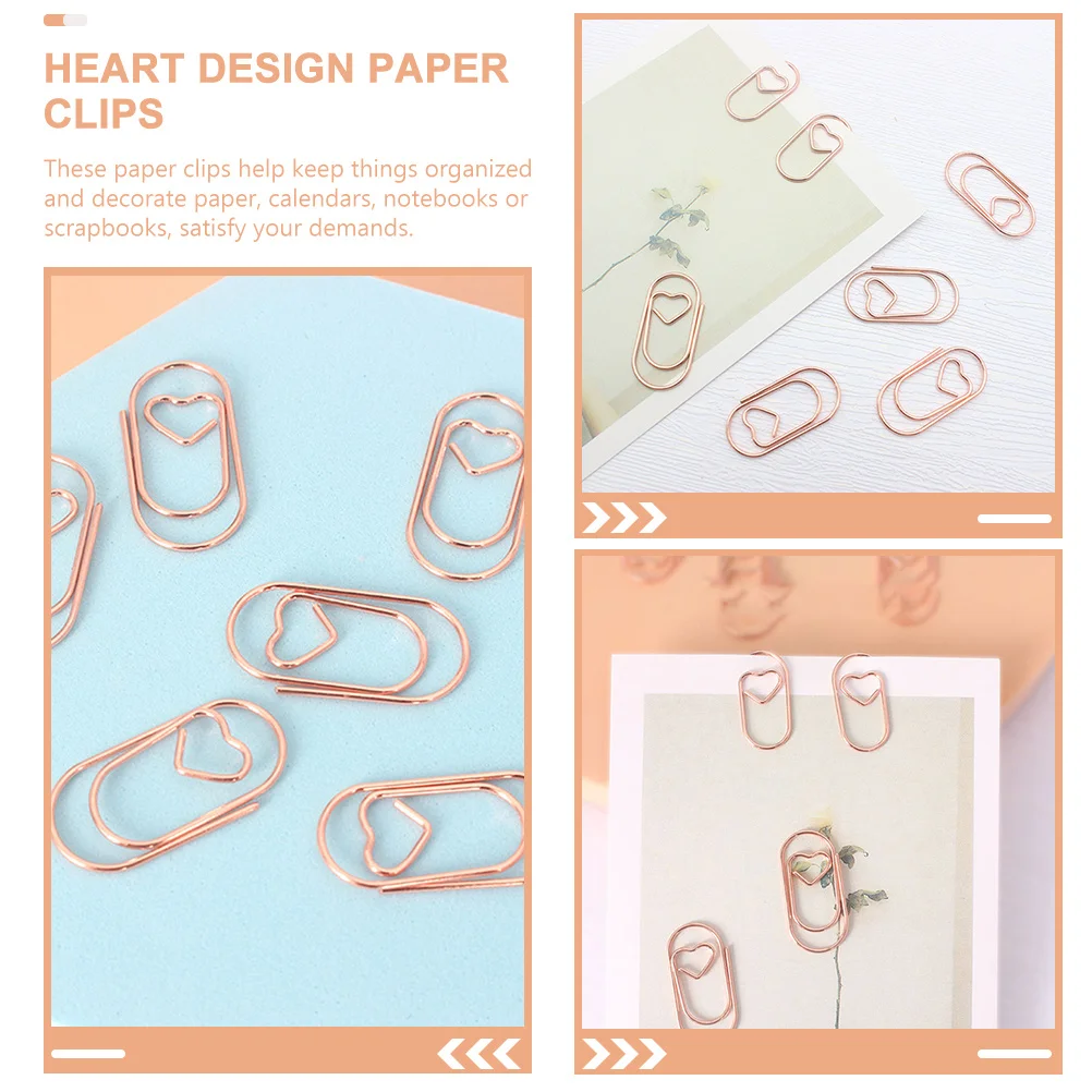 

200Pcs Metal Paper Clips Heart Shaped Small Paperclips for Office Supplies Document Clips Creative Cute Bookmark Fasteners