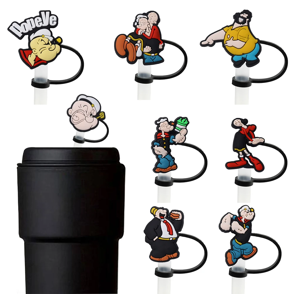 1pcs Popeye Cartoon Silicone Straw Covers For Water Glass Bottle Drinking Dust Cap Straw Tips Cover Cup Accessories For 10mm