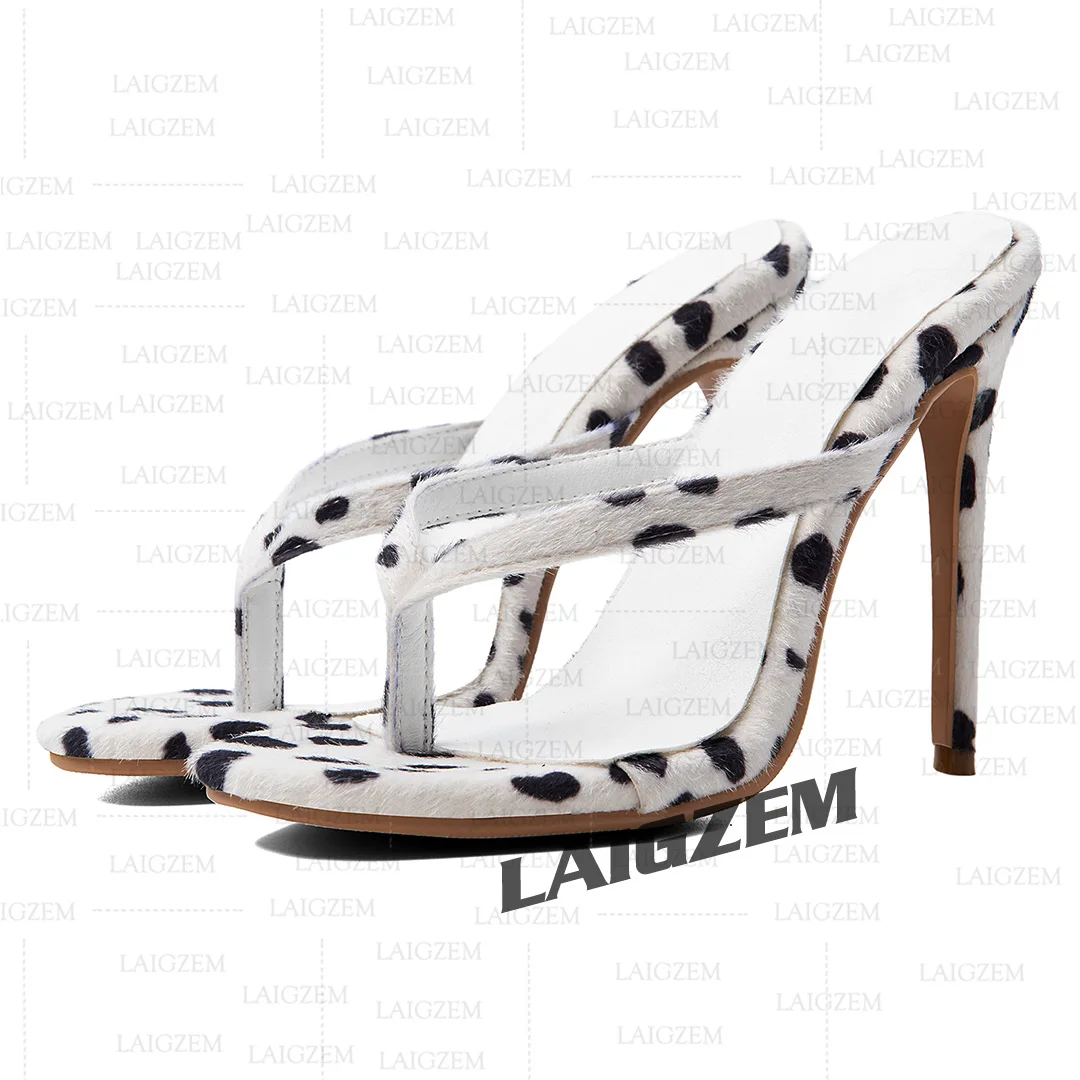 LAIGZEM Women Sandals Faux horsehair Flip Flop High Heels Pumps Mules Party Prom Ladies Handmade Shoes Woman Big Size 41 46 52