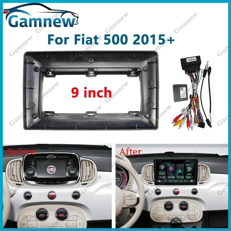 9 Inch Car Frame Fascia Adapter Canbus Box For Fiat 500 Cabrio 500C 2015-2020 Android Radio Audio Dash Fitting Panel Kit