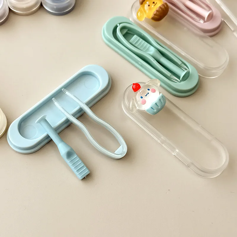 KSSEYE 1PCS Cute Anime Travel Contact Lenses Tweezers Suction Stick Plastic Mini Contact Lens Case Portable Lens Box