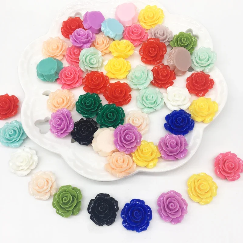 50 peças contas de resina misturadas de flores rosas cabochões com parte traseira lisa enfeite de scrapbooking para artesanato diy fazendo acessórios de cabelo