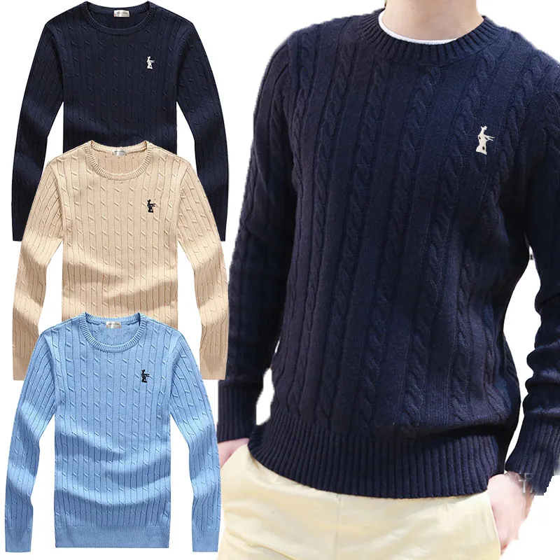 Men\'s Spring Autumn 100%Cotton Pullovers Sweaters Casual Business Pullover Simple Sweater Polo Top