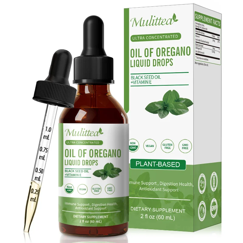 Mulittea Organic Oregano Oil Drops with Black Cumin Seed Oil & Vitamin E Enhances Immune   System    Promotes Healthy   Balance    Antioxidant Support Respiratory Health Support Cleanse & Detox Support Helps Improve Vision