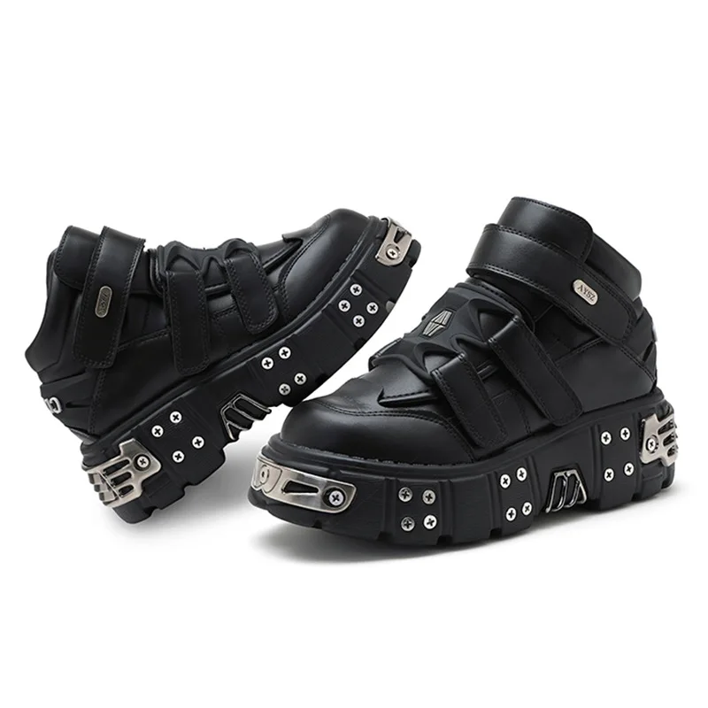 

Punk Style Elite Beauty Sneakers Couple's High Top Casual Shoes Metal Bottom Thick Bottom Height Increasing Men's Running Shoes