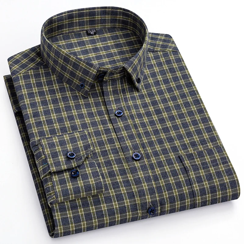 Camisa a cuadros de fibra de bambú para hombre, Algodón puro, manga larga, clásico, versátil, suave, transpirable, informal, ropa de negocios, moda