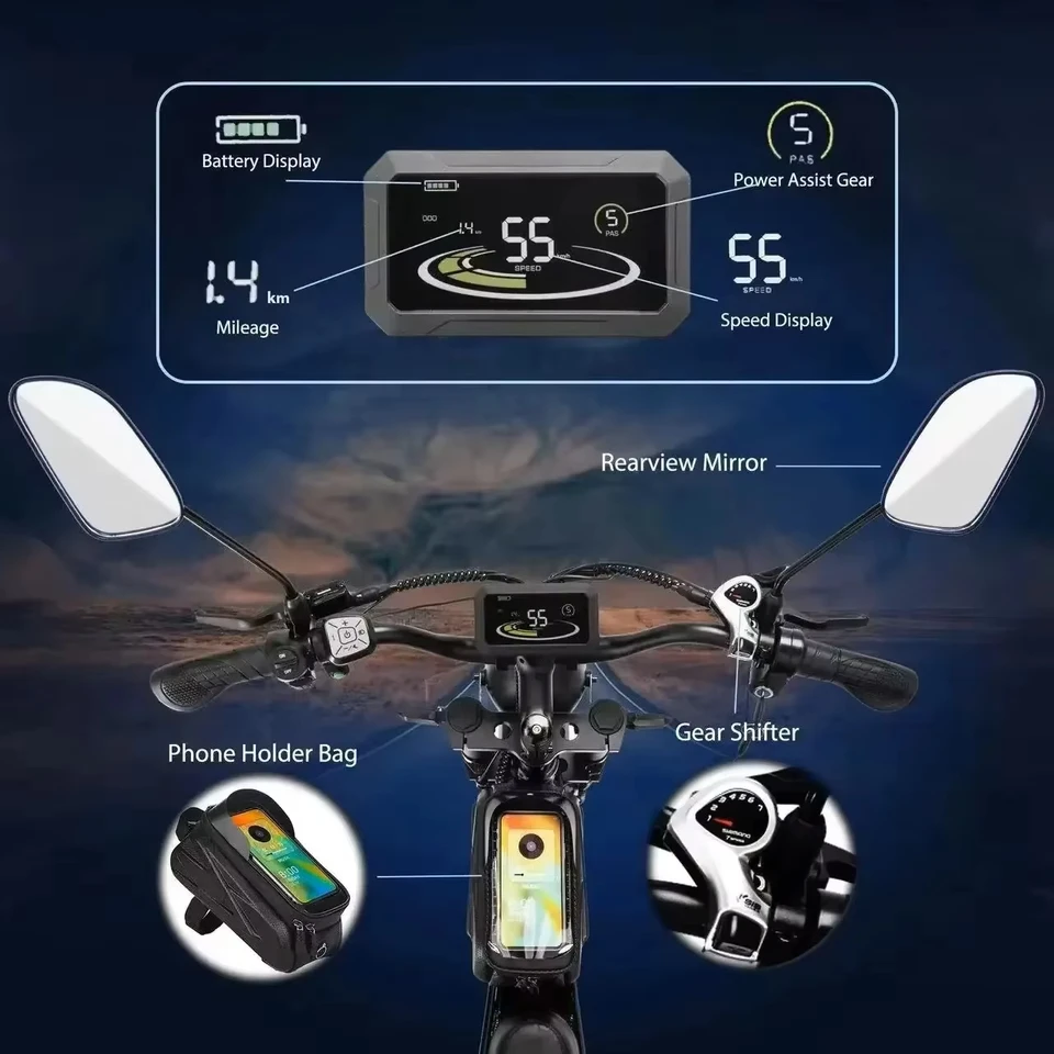Off-Road Electric Bike Dual Motor 2000W 52V40AH Battery 20 inch Electric Bike Fat Tires E-Bike Mountain Snow Electric Bicycle image 6