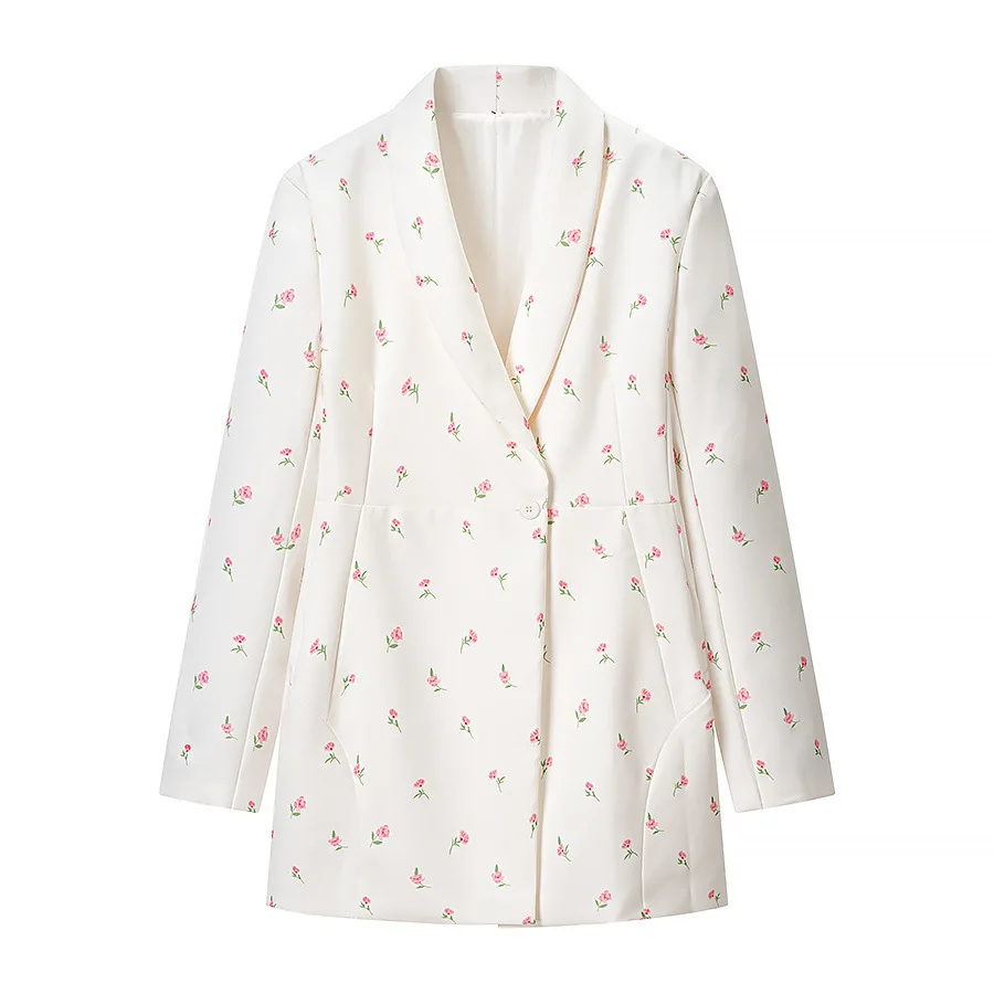 

Withered 2026 New Fashionable Temperament Women's Printed Loose Suit Collar Tie Waist Suit Jacket Tops Ropa Mujer Blazer Woman