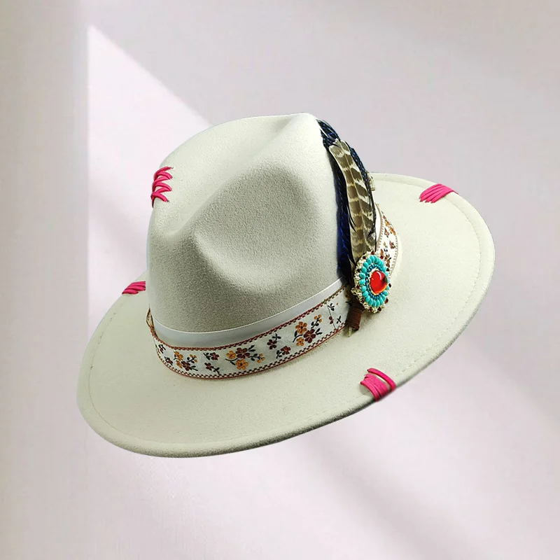 New fedora hats Men women Feather Fedoras Hand-painted fedora Jazz hat customize logo Top hats 2024 sombrero british cup hat