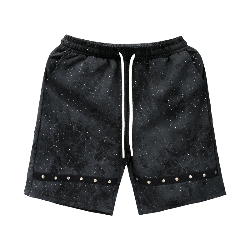 Korean Summer New Fashion Printed Rivet Shorts Handsome Sunshine Men's Loose and Versatile Casual Drawstring Five-point Pants
