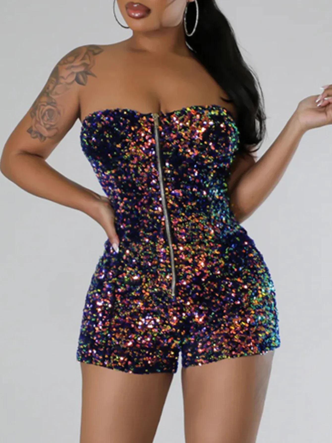 

Sexy Backless Sequin Bodysuit Bodycon Jumpsuit Women Summer Bodysuits Bodys One Pieces Party Night Club Outfits Shorts Romper