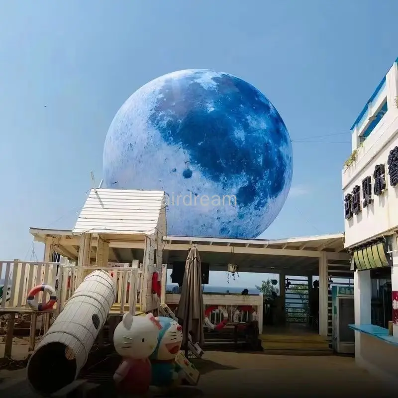 Blue Giant Inflatable Moon ball with LED light Hanging/grounding moon Balloon Decor for Stage Advertising Event free air ship