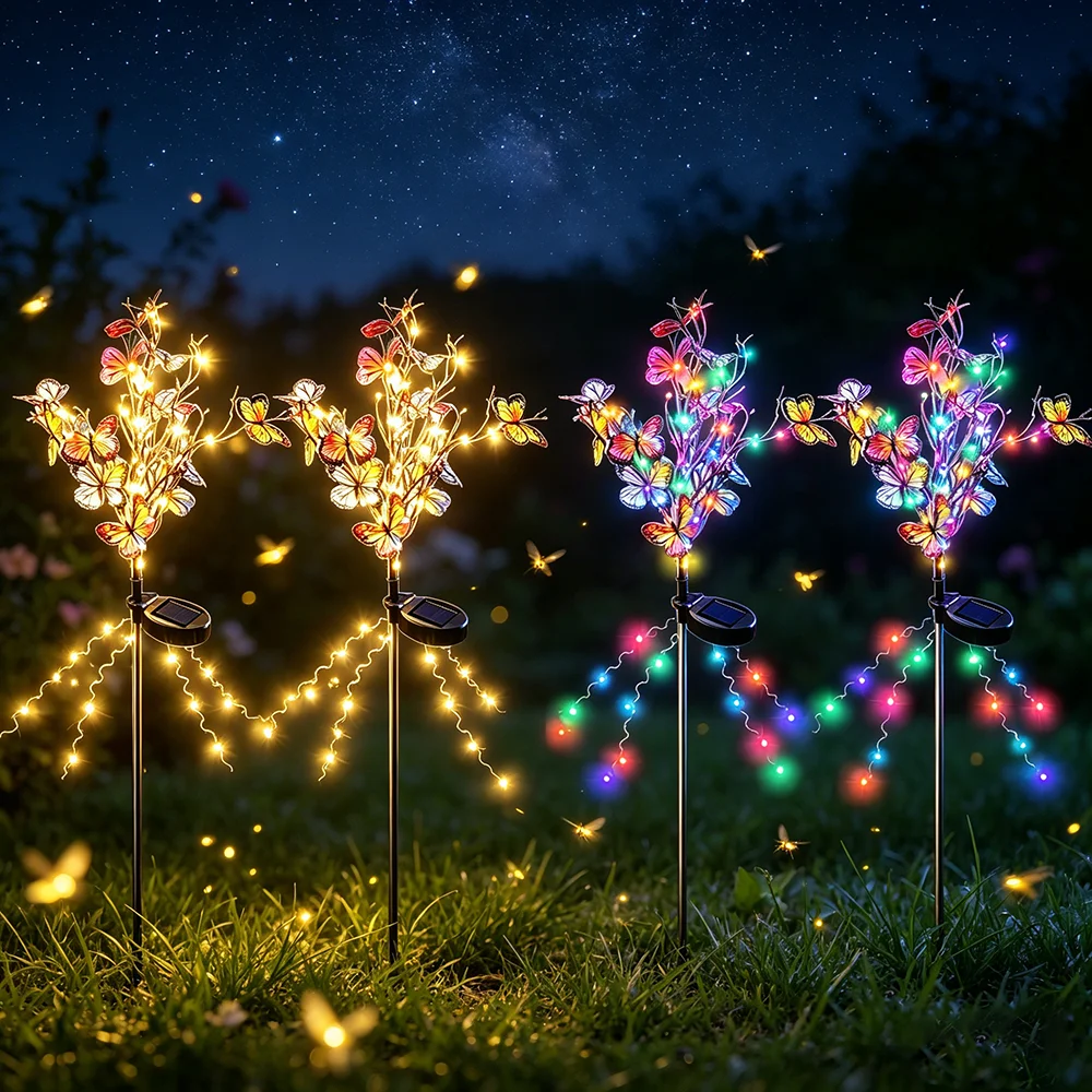 

Solar Powered Simulation Butterfly Tree Branch Ground Mounted Lights Use for Courtyards Poolside Lawns Gardens Parties Festivals